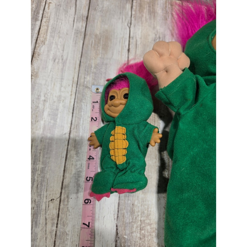Vintage‎ Russ Troll Kidz Dino Green Dinosaur Costume Plush Doll Set 13"& 5" TLC - Picture 3 of 8